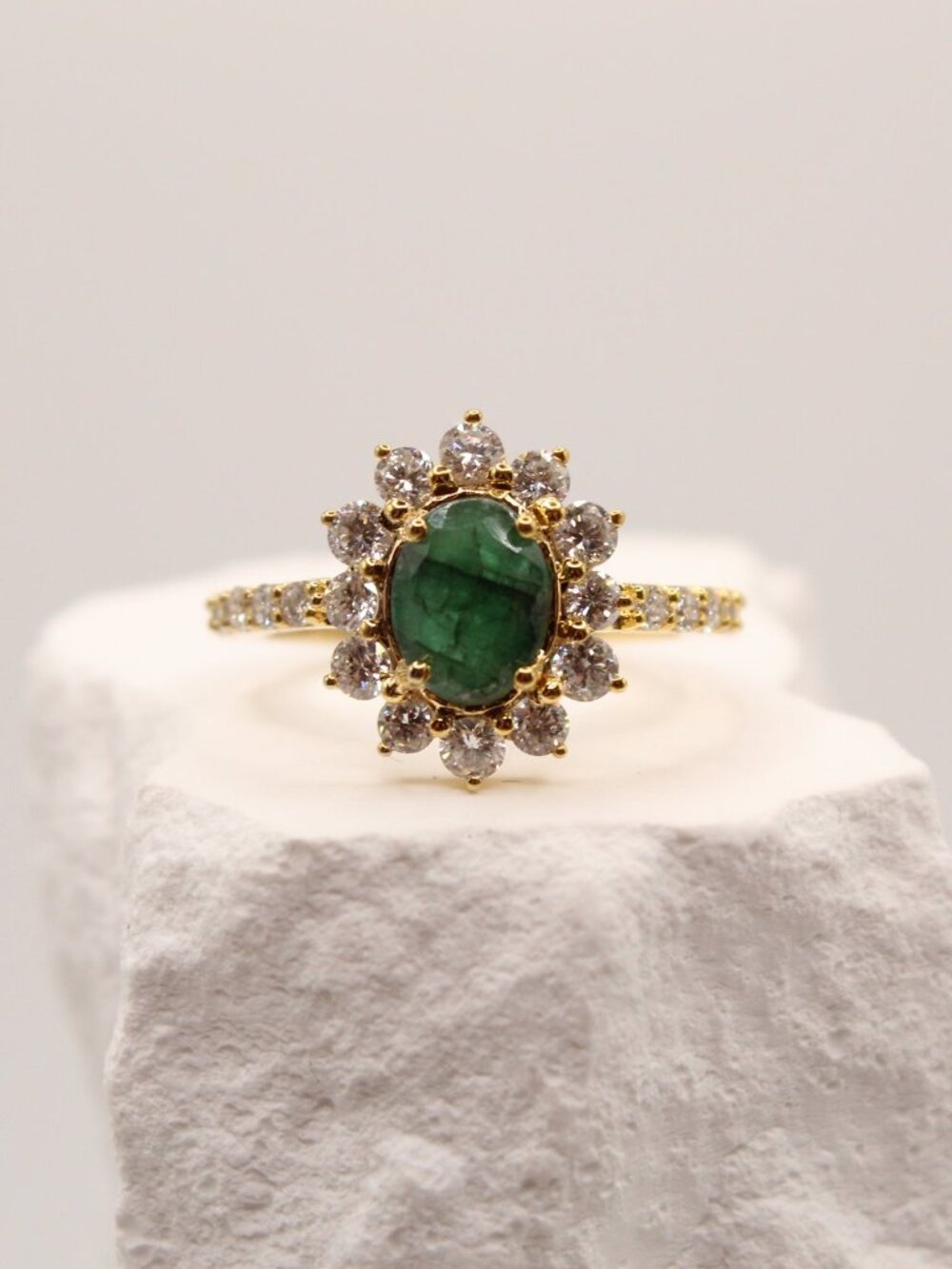 Emerald & Diamond Halo Ring